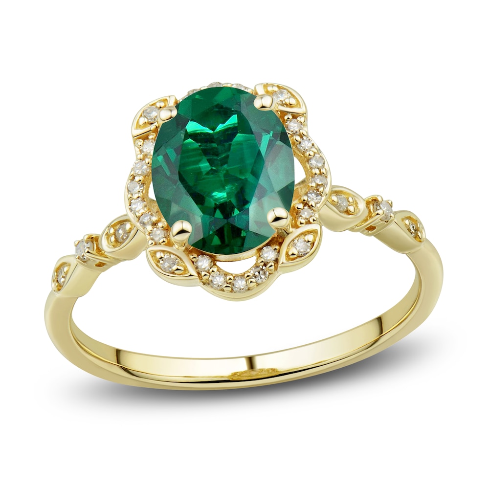 Lab-Created Emerald Ring, Earring & Necklace Set 1/3 ct tw Diamonds 10K Yellow Gold XRJ5Xvui