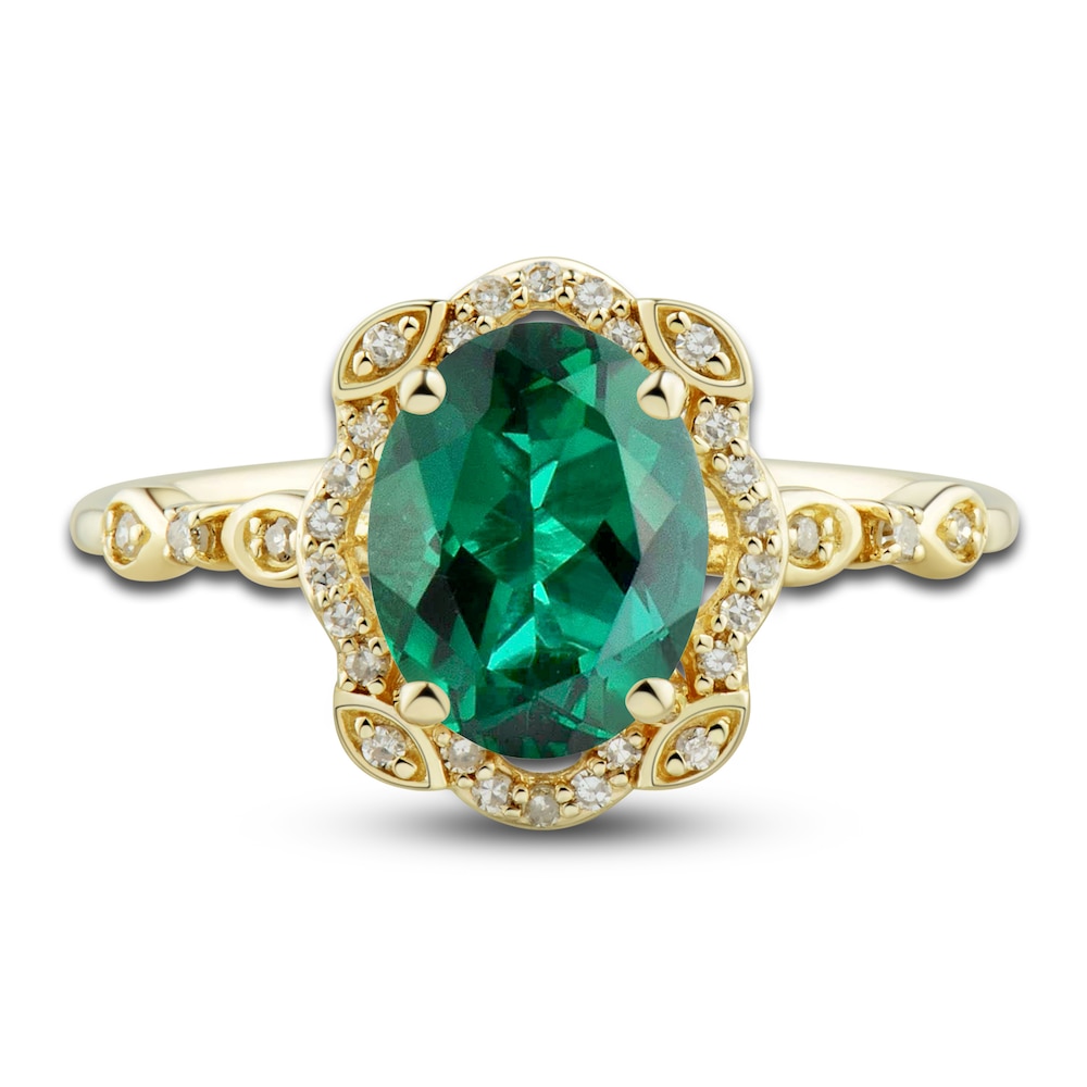 Lab-Created Emerald Ring, Earring & Necklace Set 1/3 ct tw Diamonds 10K Yellow Gold XRJ5Xvui