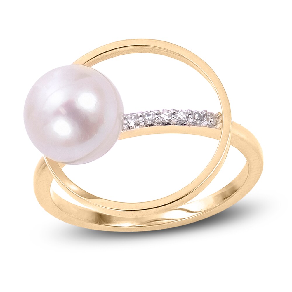 Cultured Freshwater Pearl Ring 1/20 ct tw Diamonds 14K Yellow Gold XUIjRFNG