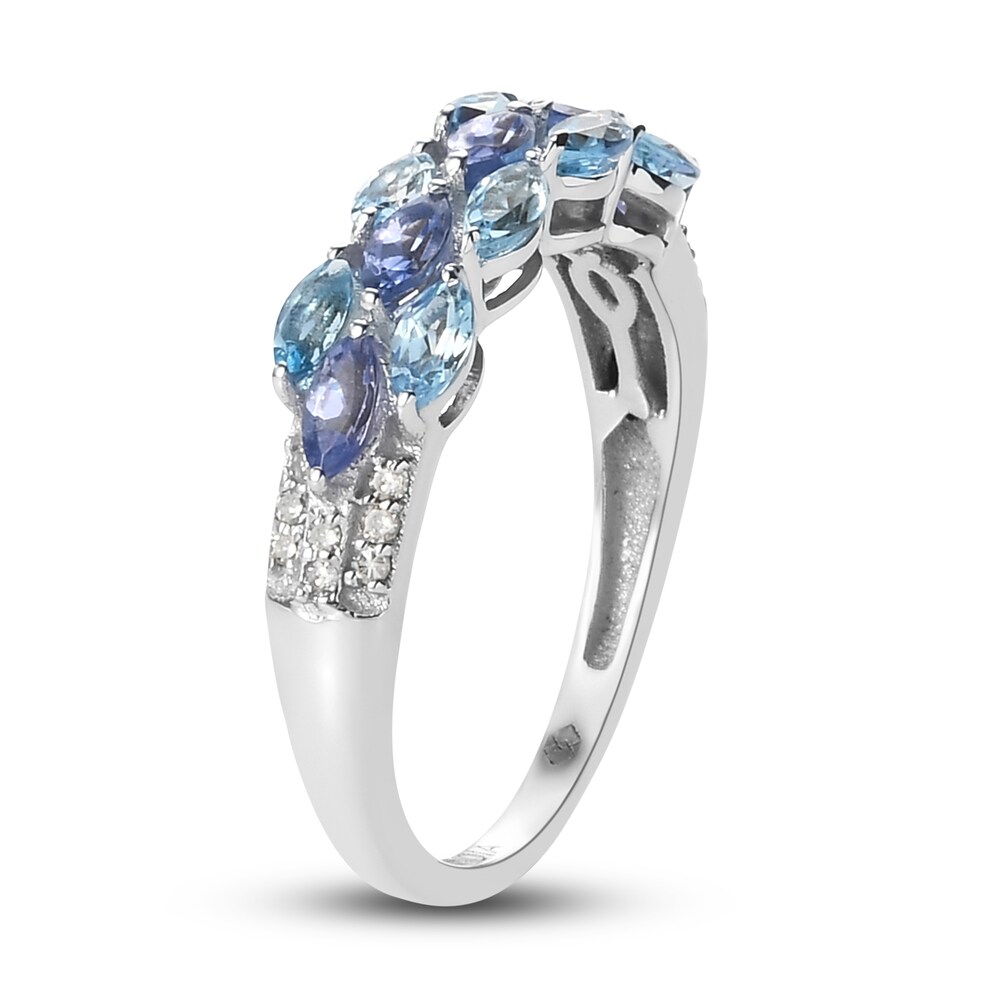 Natural Tanzanite & Natural Blue Topaz Anniversary Ring 1/15 ct tw Diamonds 14K White Gold XbH7wj2G