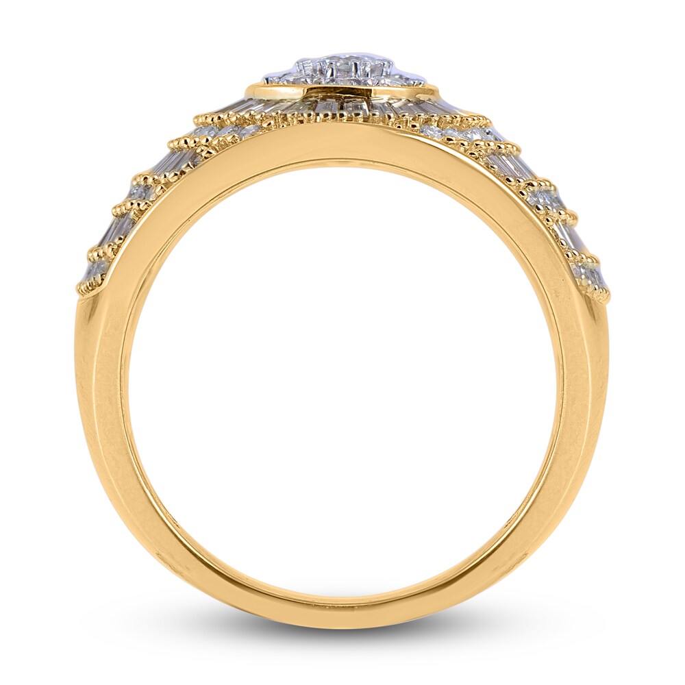 Brown & White Diamond Halo Ring 1-1/2 ct tw Round/Baguette 14K Yellow Gold XererGUR