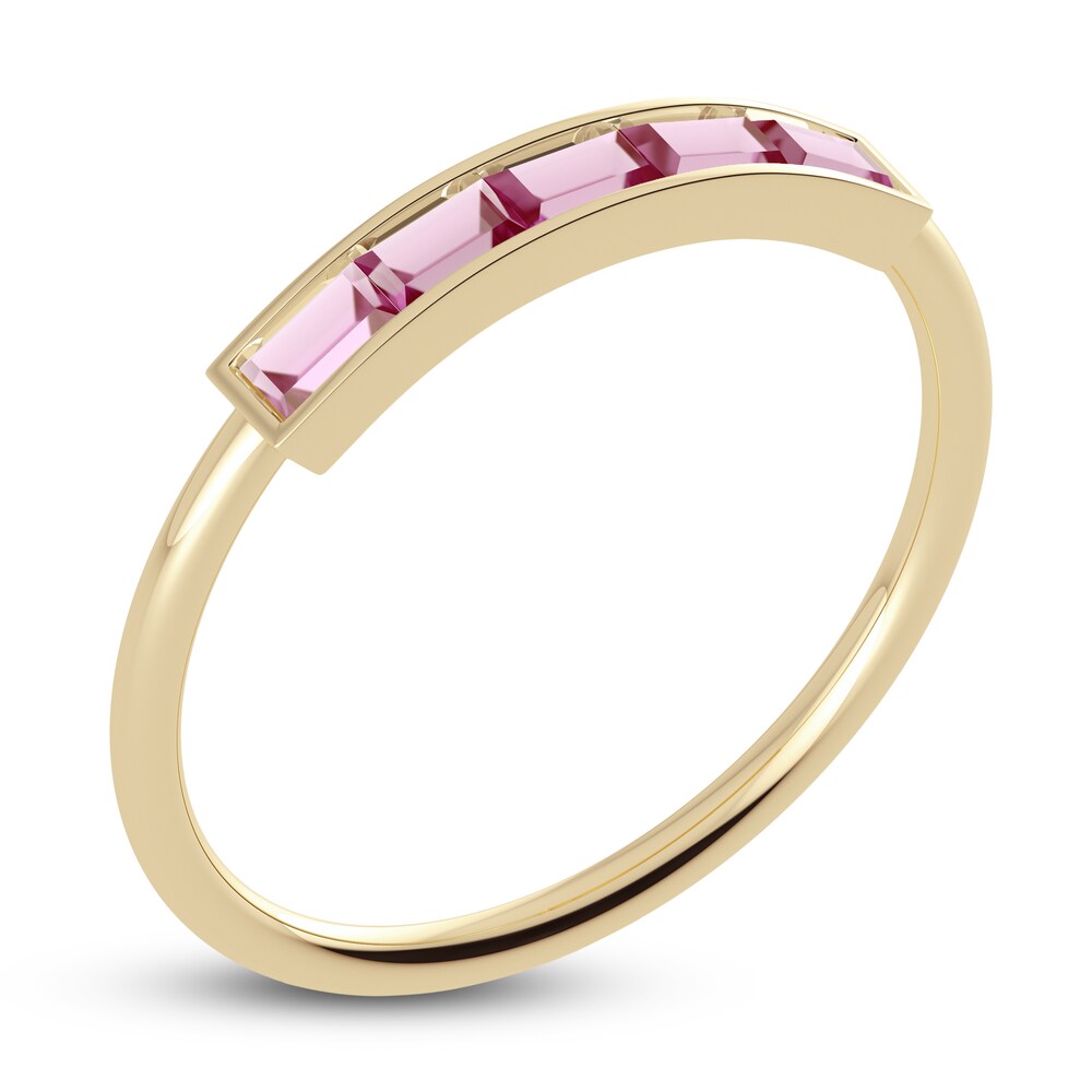 Juliette Maison Natural Pink Tourmaline Baguette Bar Ring 10K Yellow Gold XiZpv6ut