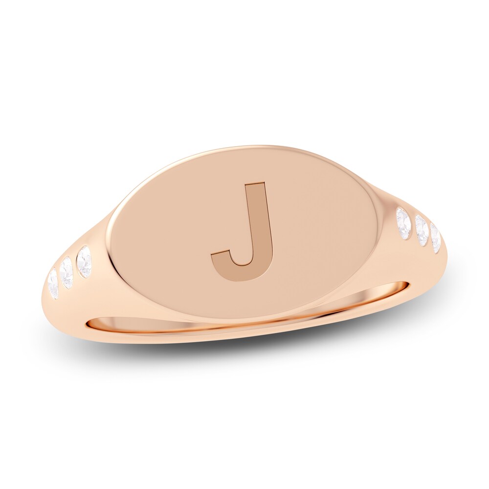 Juliette Maison Diamond Engravable Initial Signet Ring 1/8 ct tw Round 10K Rose Gold XmpoCFIo