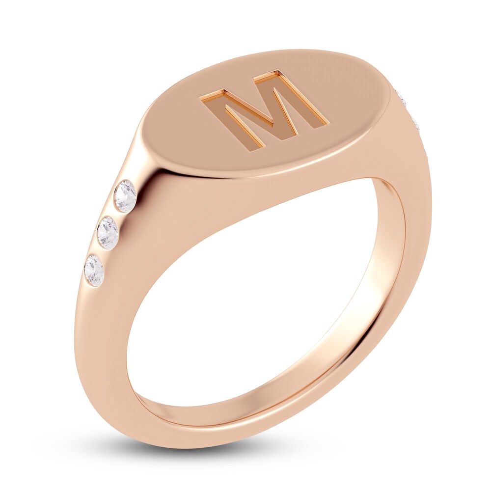 Juliette Maison Diamond Engravable Initial Signet Ring 1/8 ct tw Round 10K Rose Gold XmpoCFIo