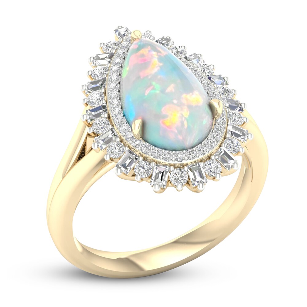 Natural Opal Ring 1/2 ct tw Diamonds 10K Yellow Gold YcUARsUE