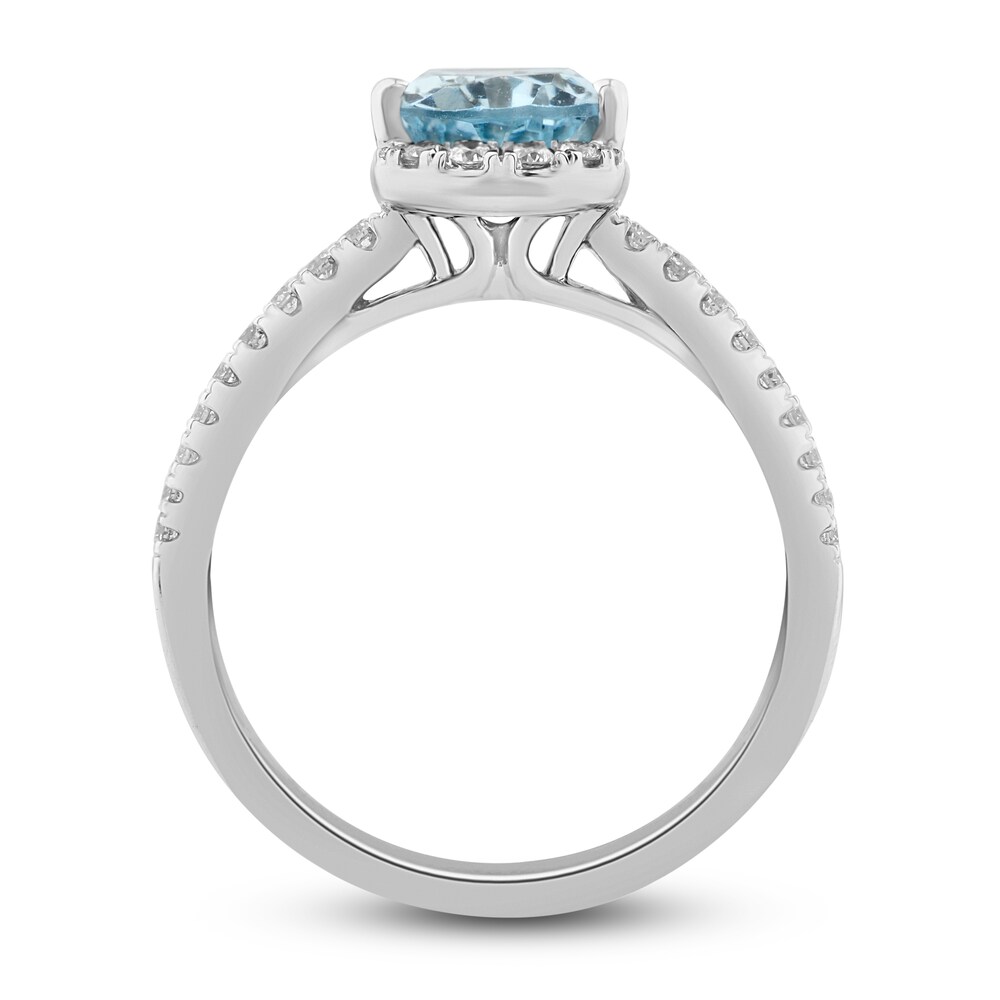 Natural Aquamarine Ring 1/5 ct tw Diamonds 10K White Gold YjfJlqf2