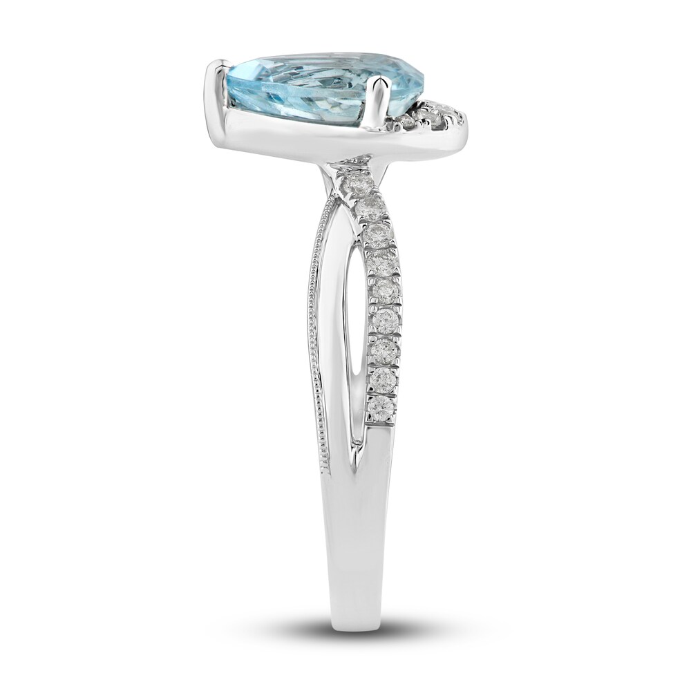 Natural Aquamarine Ring 1/5 ct tw Diamonds 10K White Gold YjfJlqf2