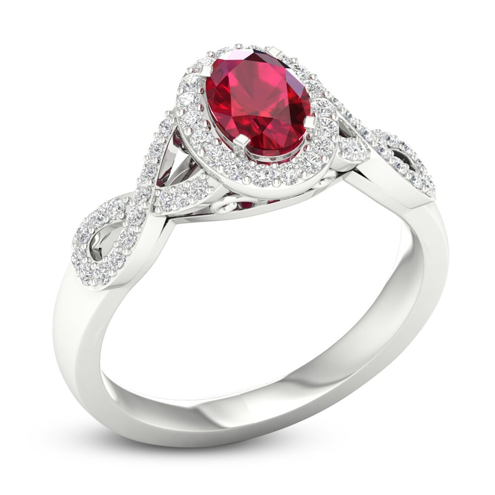 Lab-Created Ruby & Lab-Created White Sapphire Ring 10K White Gold Yp57Ly3X