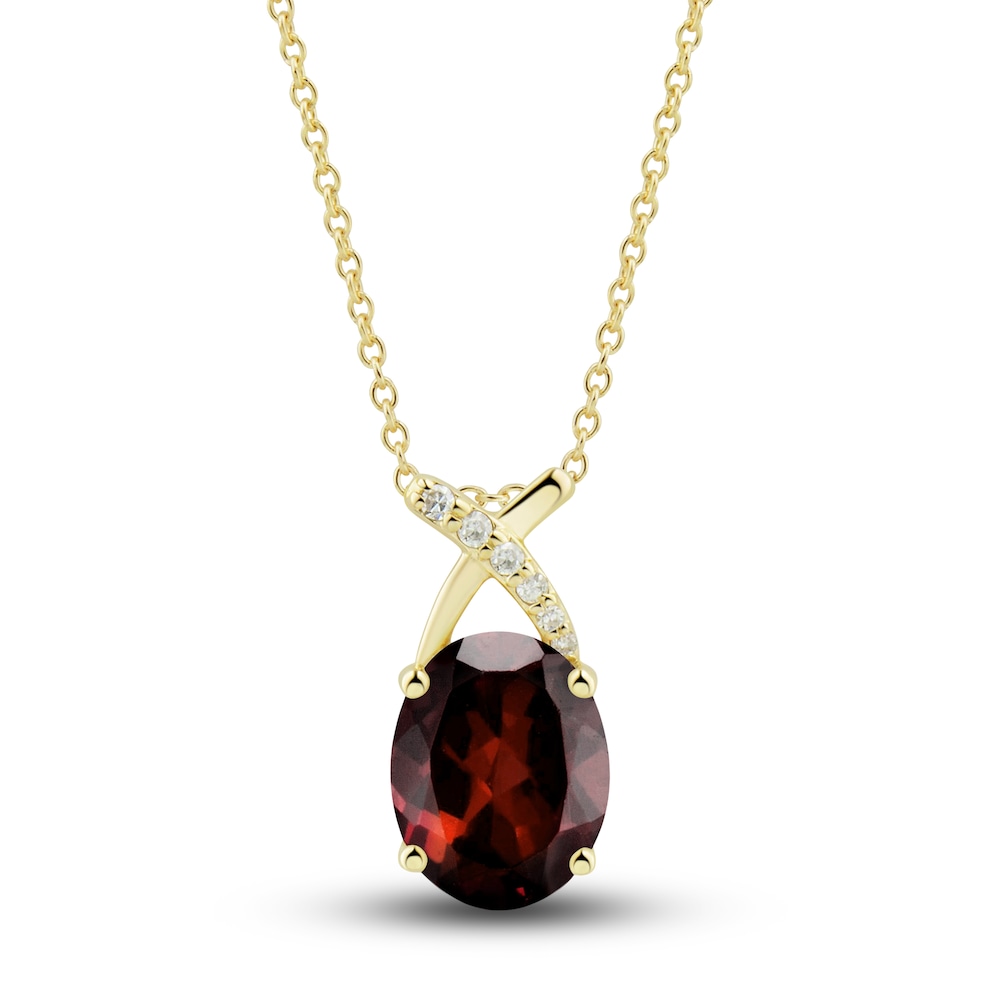 Natural Garnet Ring, Earring & Necklace Set 1/5 ct tw Diamonds 10K Yellow Gold Yq4IoRse