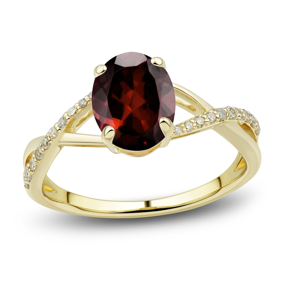 Natural Garnet Ring, Earring & Necklace Set 1/5 ct tw Diamonds 10K Yellow Gold Yq4IoRse