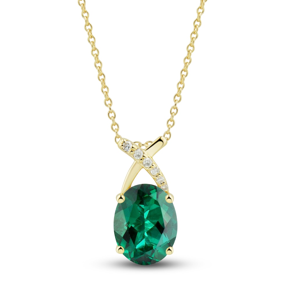 Lab-Created Emerald Ring, Earring & Necklace Set 1/5 ct tw Diamonds 10K Yellow Gold YzWCFys0