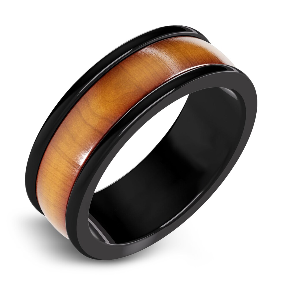 Men\'s Wood Wedding Band Black Tungsten 8.0mm Z8gTqTUr