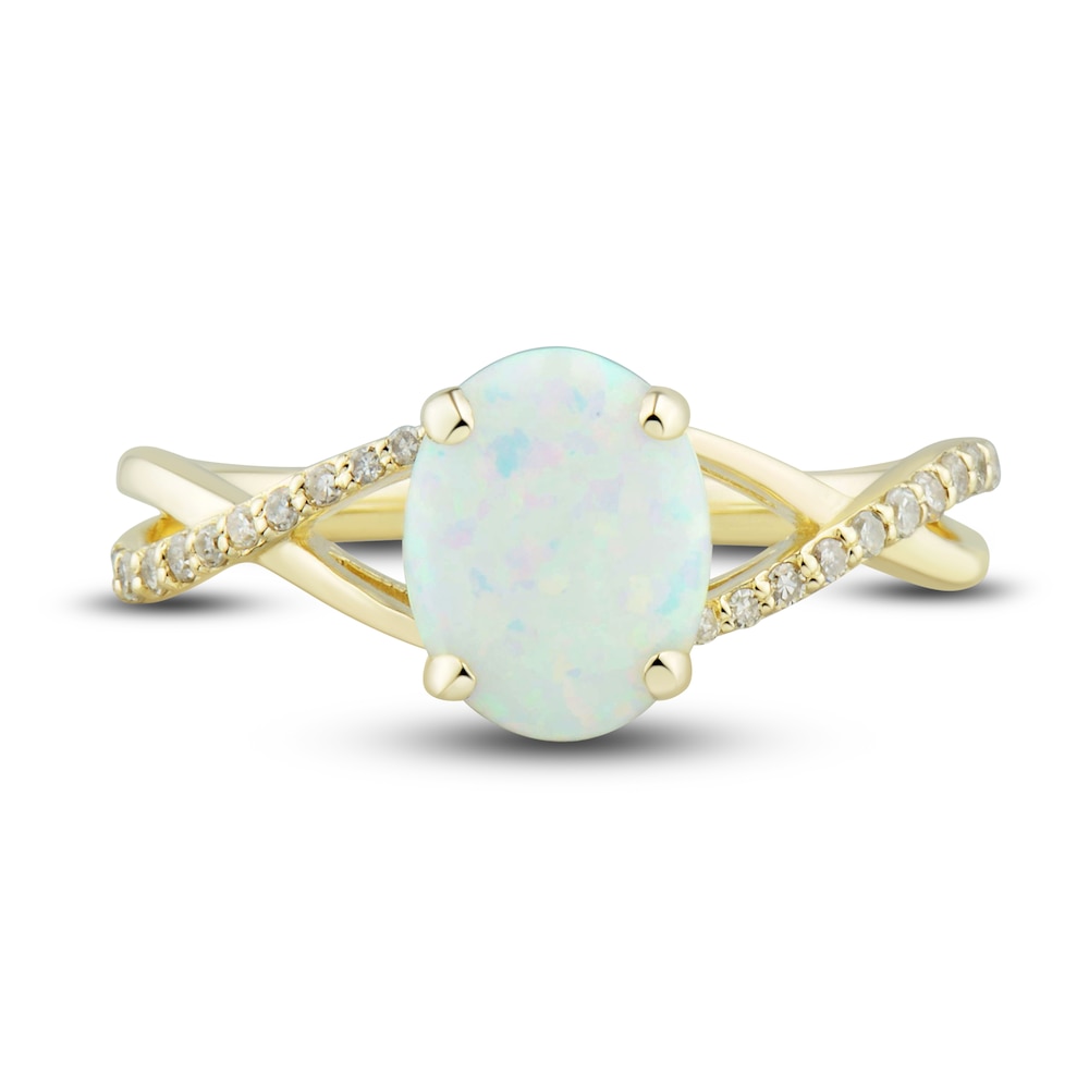 Lab-Created Opal Ring, Earring & Necklace Set 1/5 ct tw Diamonds 10K Yellow Gold ZEH0w3Rm