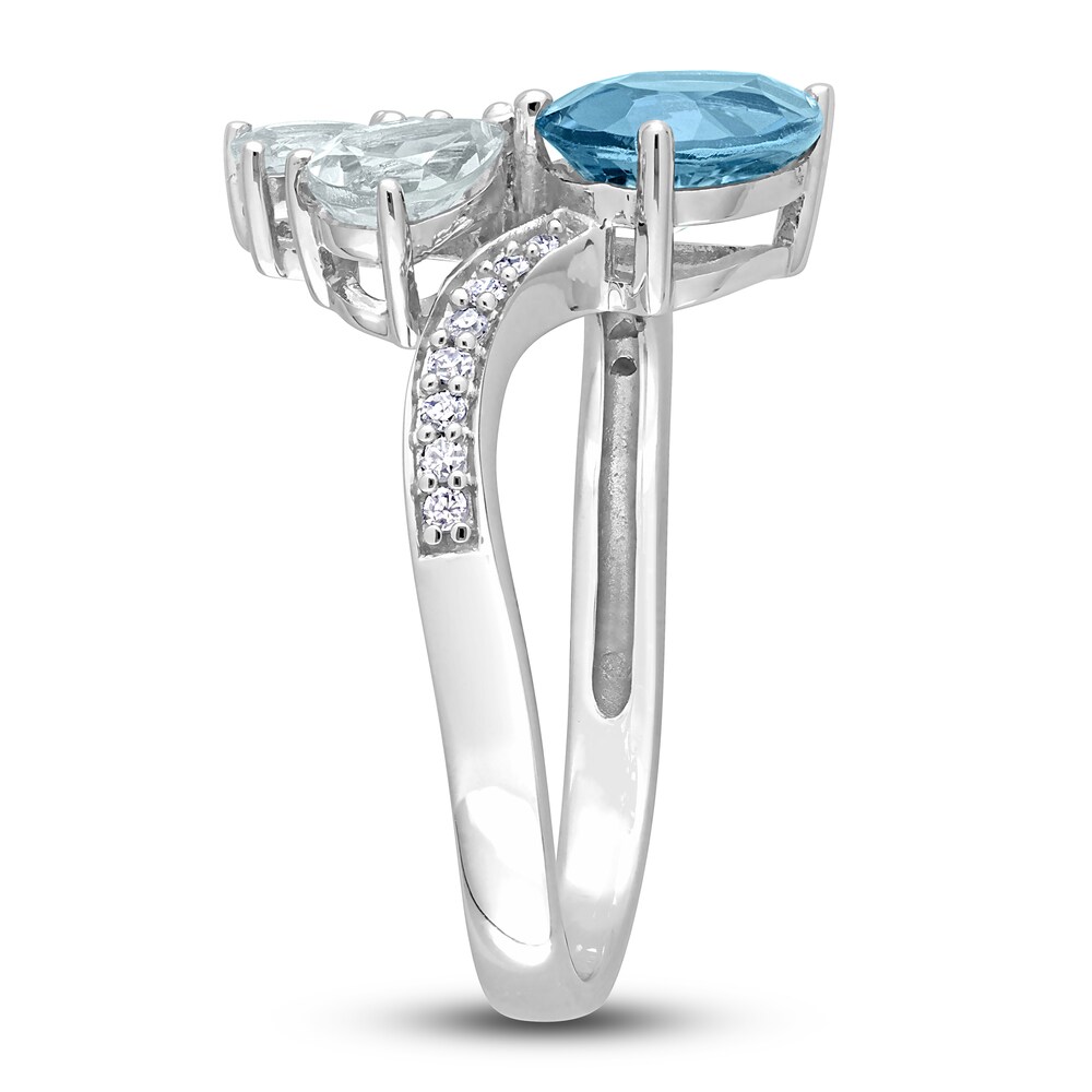 Natural Aquamarine & Natural Blue Topaz Ring 1/10 ct tw Diamonds 14K White Gold ZMuyJV7S