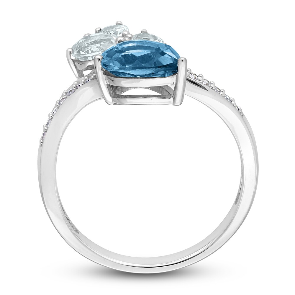 Natural Aquamarine & Natural Blue Topaz Ring 1/10 ct tw Diamonds 14K White Gold ZMuyJV7S