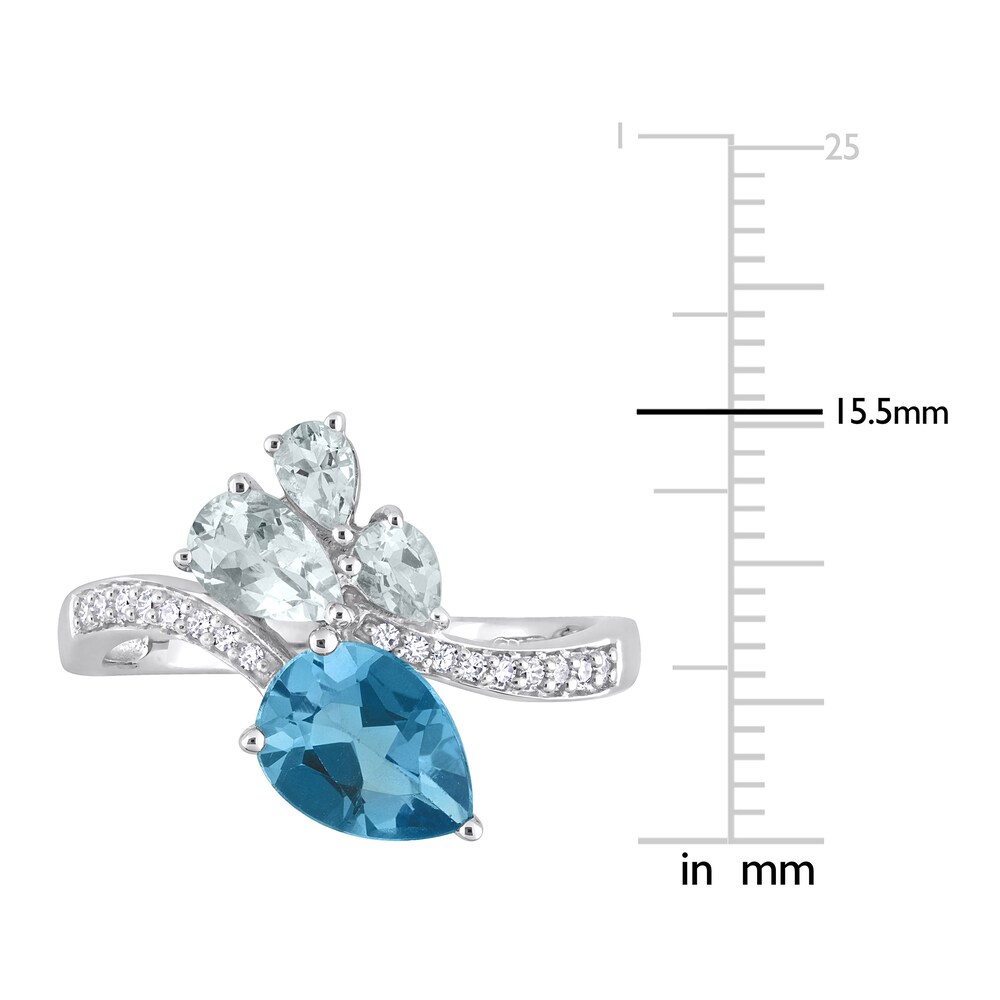 Natural Aquamarine & Natural Blue Topaz Ring 1/10 ct tw Diamonds 14K White Gold ZMuyJV7S