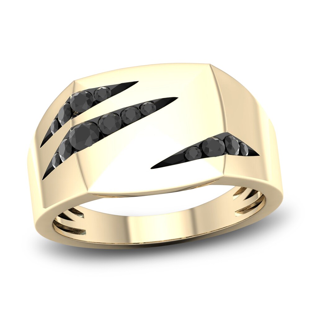 Men's Black Diamond Ring 1/3 ct tw Round 10K Yellow Gold ZXheII40