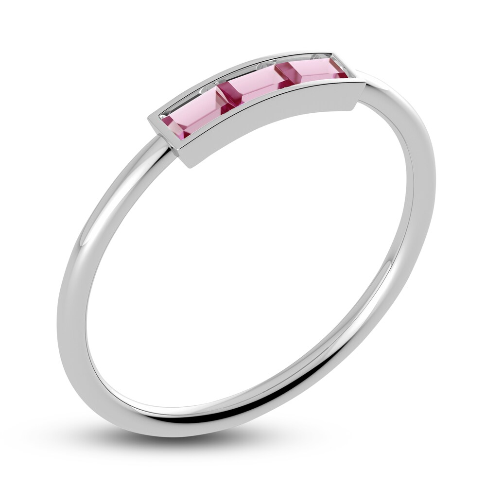 Juliette Maison Natural Pink Tourmaline Baguette Bar Ring 10K White Gold ZcGnnKK1