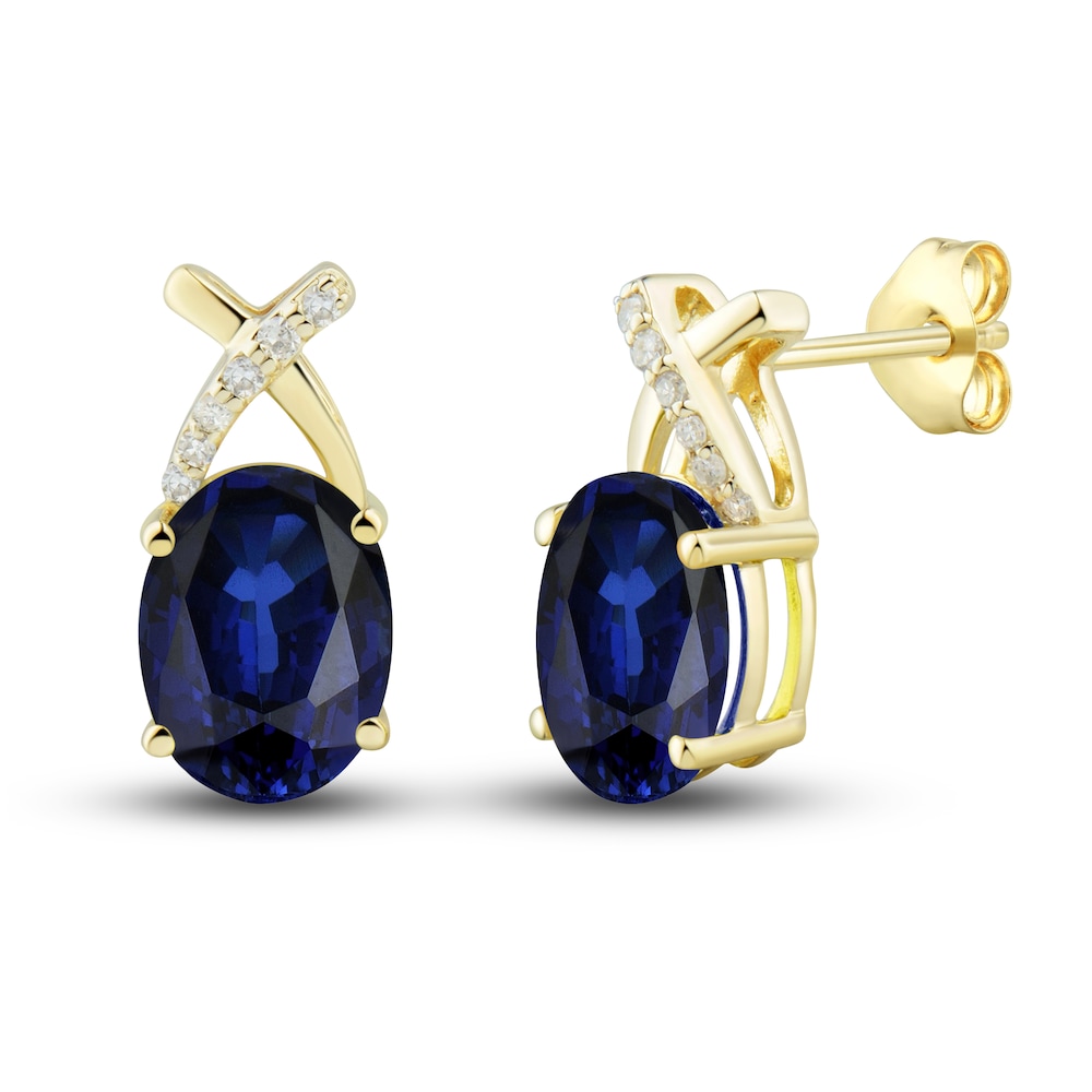 Lab-Created Blue Sapphire Ring, Earring & Necklace Set 1/5 ct tw Diamonds 10K Yellow Gold ZddlqmRV