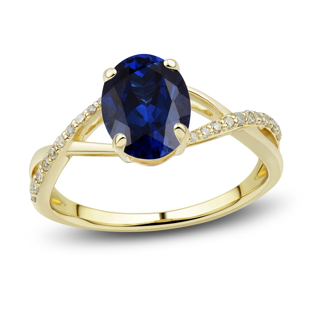 Lab-Created Blue Sapphire Ring, Earring & Necklace Set 1/5 ct tw Diamonds 10K Yellow Gold ZddlqmRV