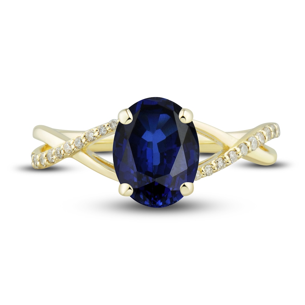 Lab-Created Blue Sapphire Ring, Earring & Necklace Set 1/5 ct tw Diamonds 10K Yellow Gold ZddlqmRV