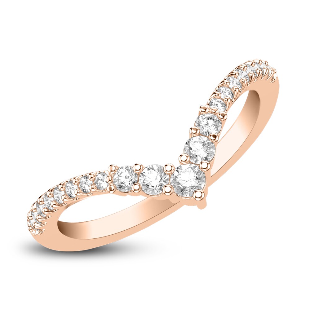 Diamond Chevron Wedding Band 1/3 ct tw Round 14K Rose Gold Ze4fTiZY