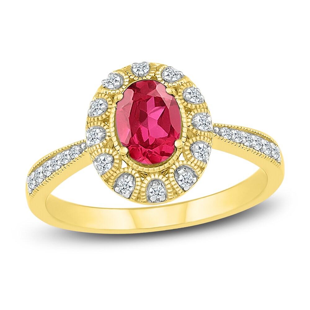 Lab-Created Ruby & Lab-Created Sapphire Ring 10K Yellow Gold Zew0aAro [Zew0aAro]