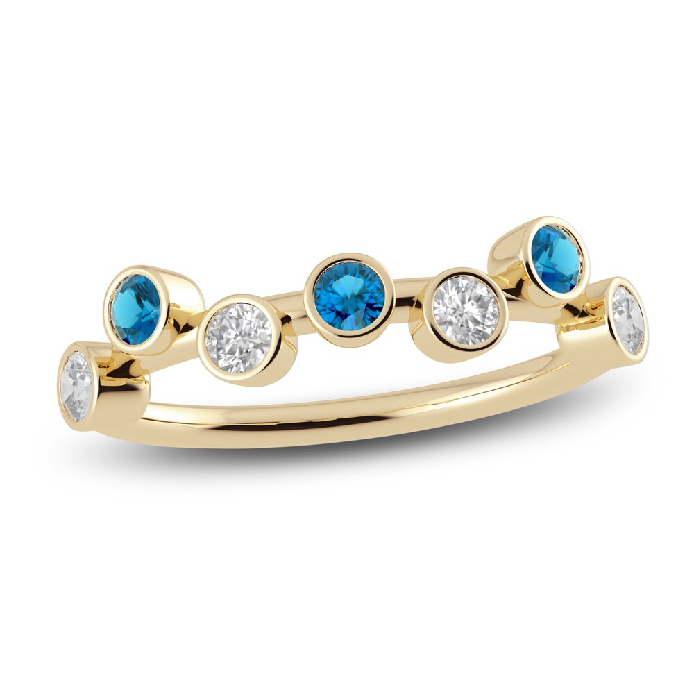 Juliette Maison Natural White Sapphire & Natural Blue Zircon Ring 10K Yellow Gold ZmxWn2Dq [ZmxWn2Dq]