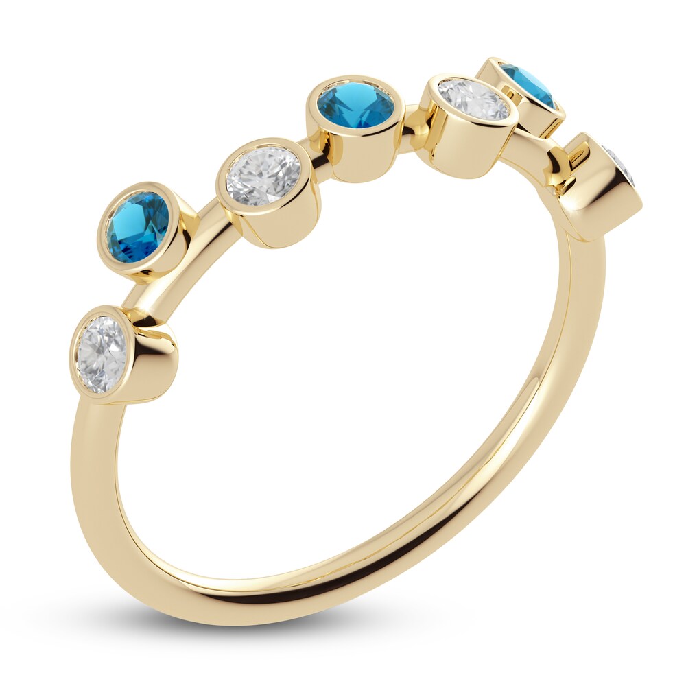 Juliette Maison Natural White Sapphire & Natural Blue Zircon Ring 10K Yellow Gold ZmxWn2Dq