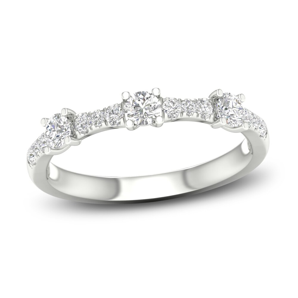 Diamond 3-Stone Ring 1/2 ct tw Round 10K White Gold ZnRYdyUw [ZnRYdyUw]