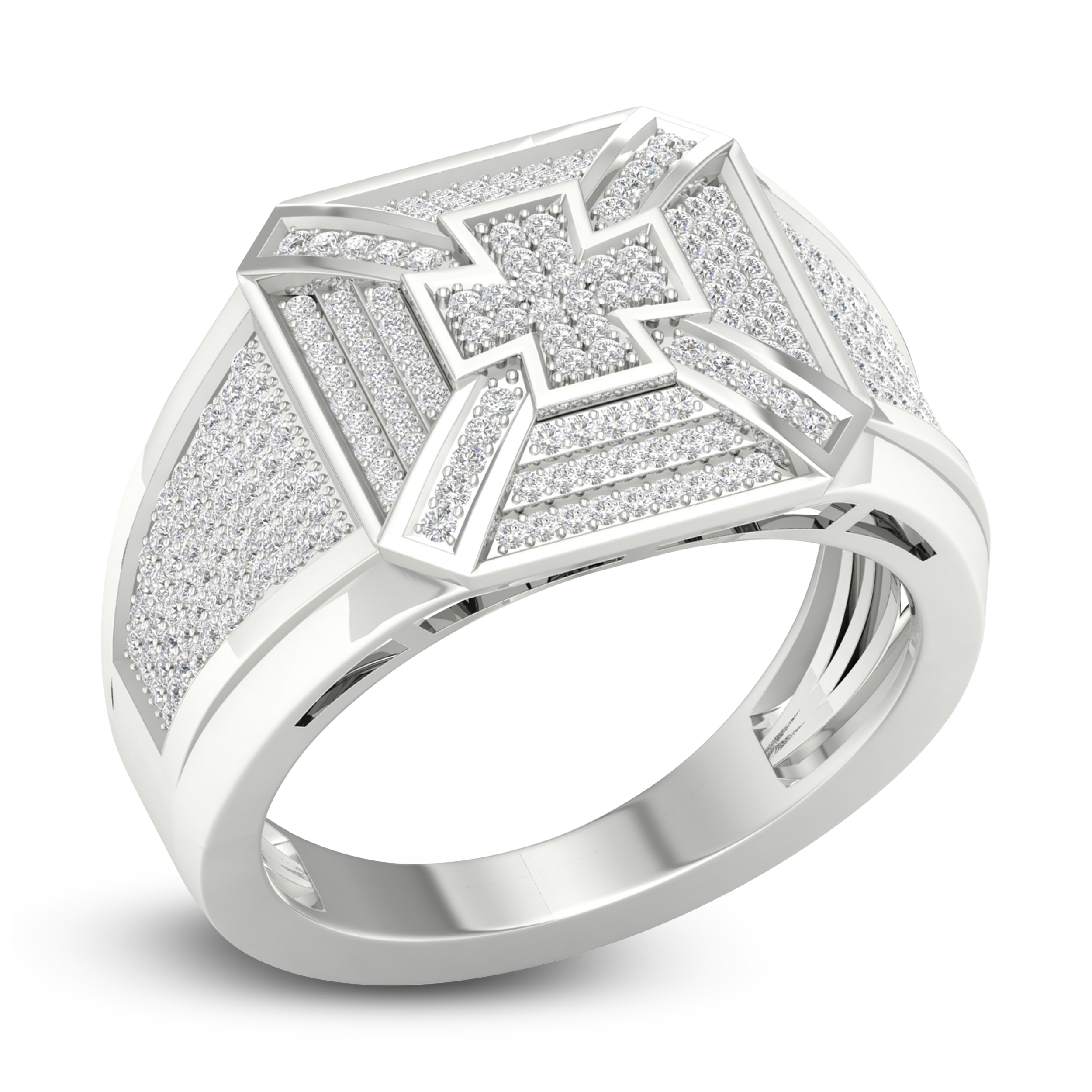 Men\'s Diamond Cross Ring 5/8 ct tw Round 10K White Gold ZqHOVRDL