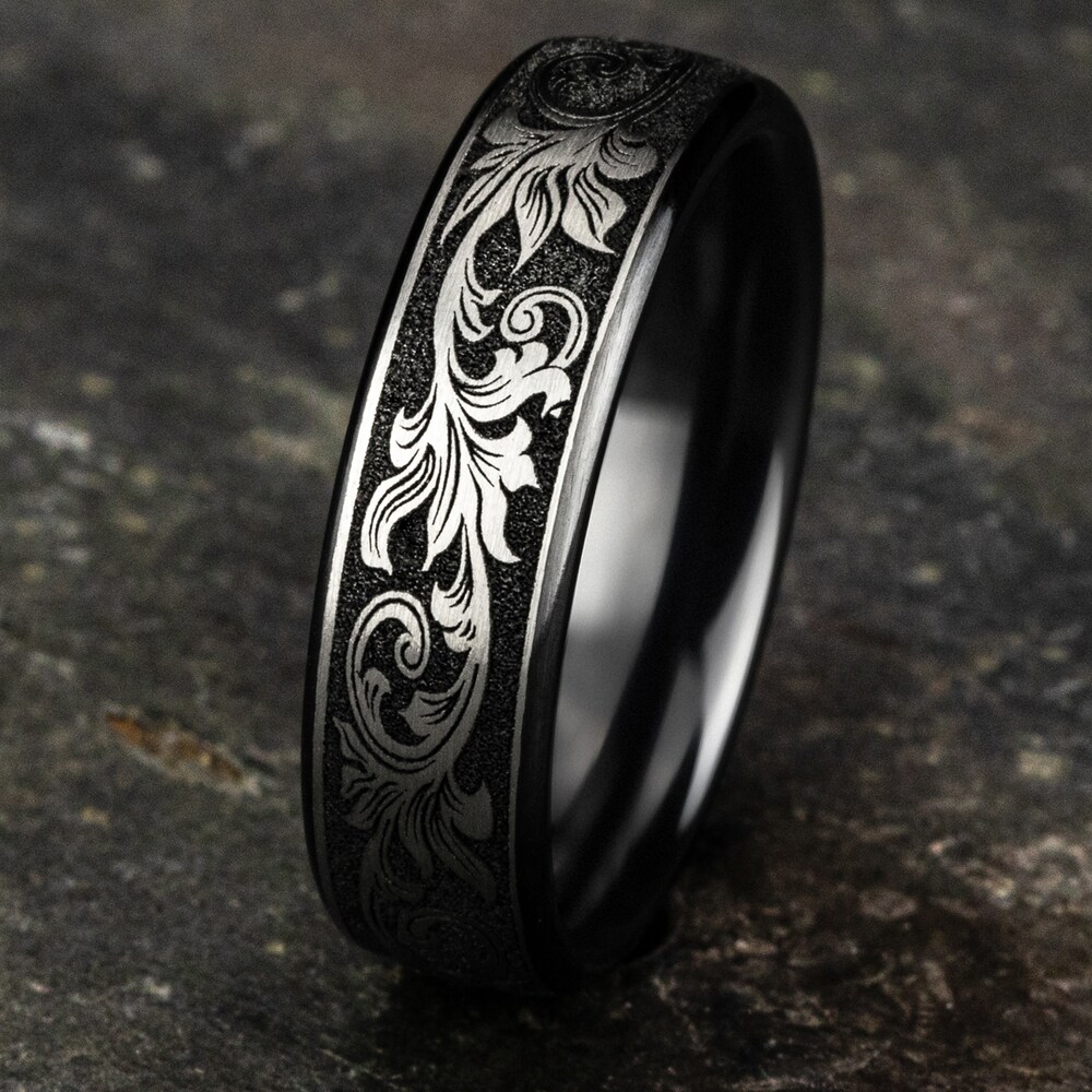 Scroll Wedding Band Black Titanium 6.5mm a5GzKPIN