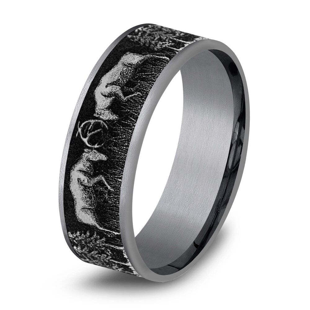 Deer Fight Wedding Band Black Tantalum 7.5mm anco6vKW