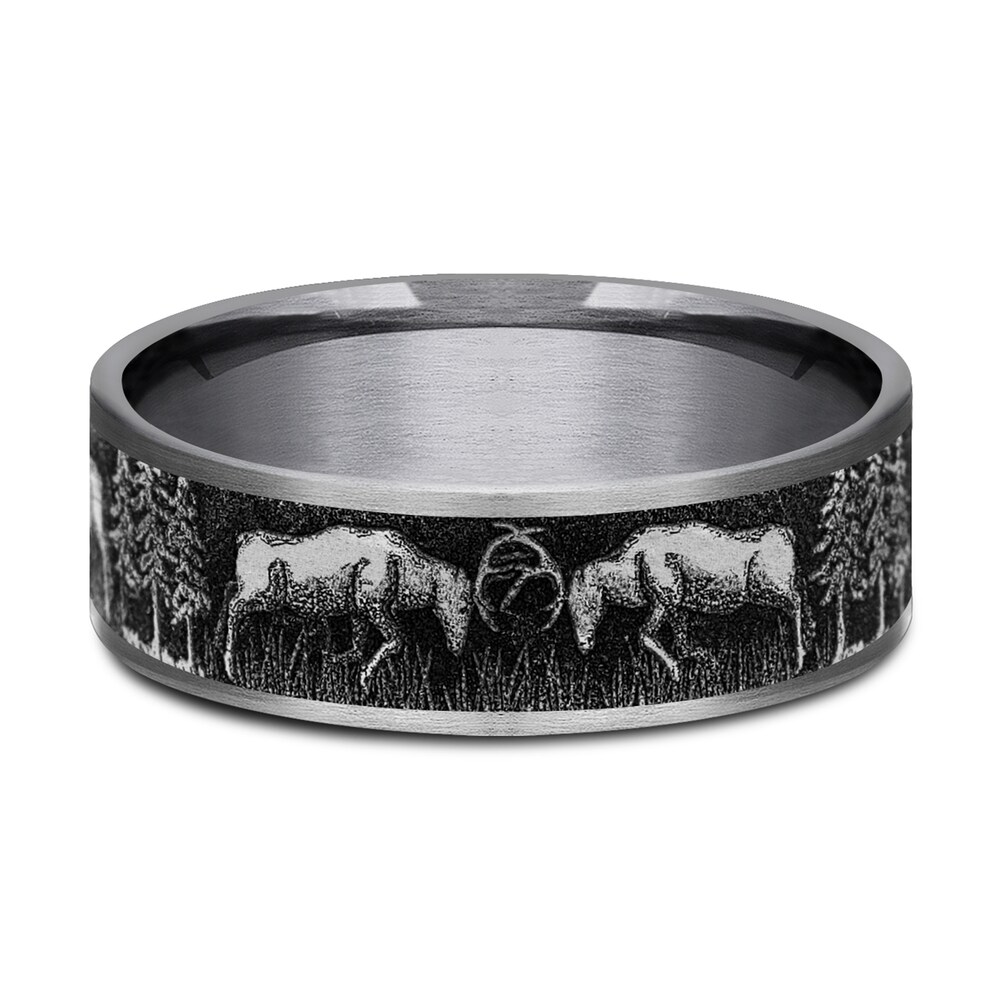 Deer Fight Wedding Band Black Tantalum 7.5mm anco6vKW