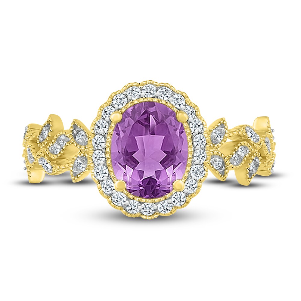 Natural Amethyst Ring 1/4 ct tw Diamonds 10K Yellow Gold apAQMWAw