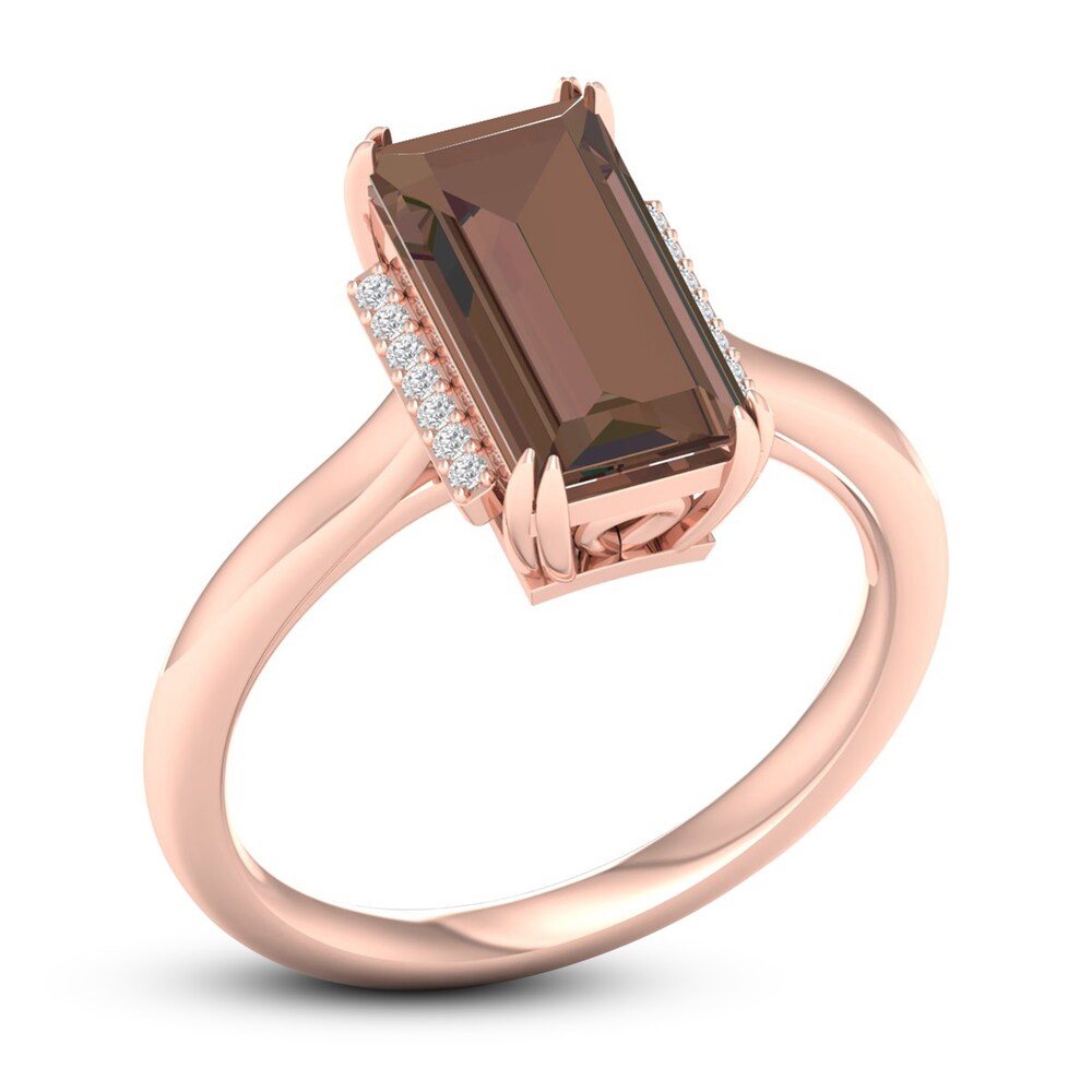 Natural Smoky Quartz Ring 1/20 ct tw Diamonds 14K Rose Gold auxGnDtI