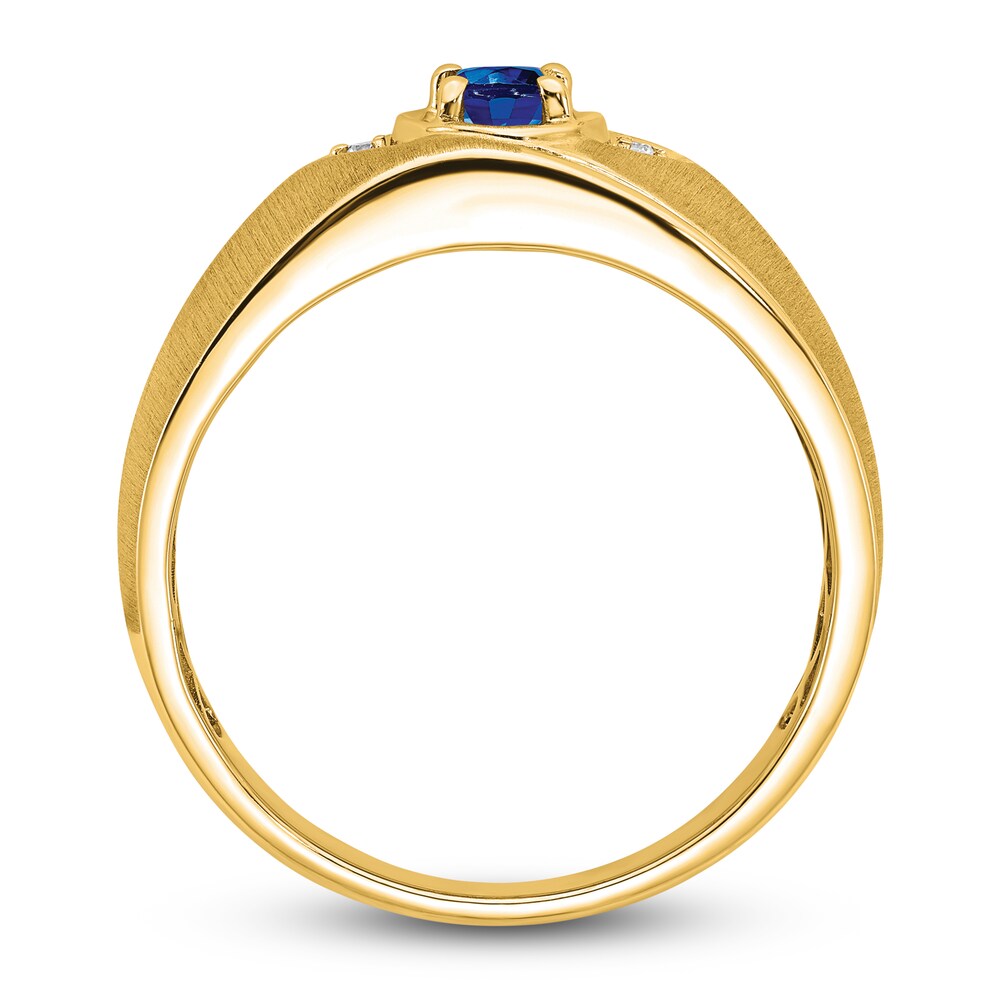 Men\'s Natural Blue Sapphire Ring Diamond Accents 14K Yellow Gold bAE0srdw