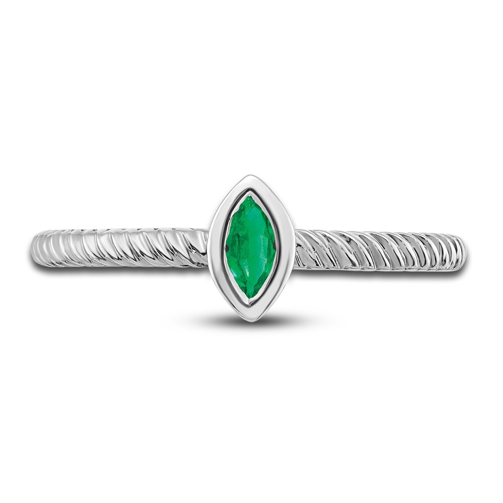 Natural Emerald Bezel Ring 14K White Gold bE4rKDqZ