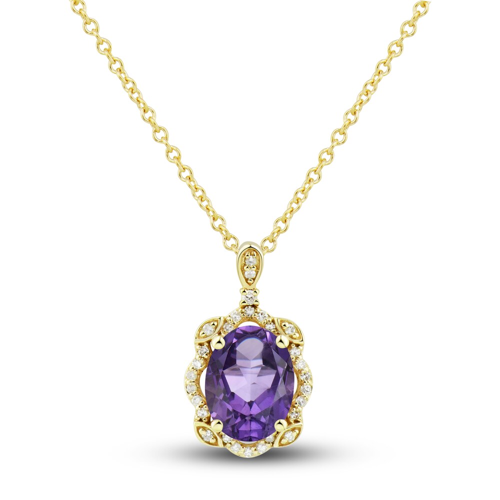 Natural Amethyst Ring, Earring & Necklace Set 1/3 ct tw Diamonds 10K Yellow Gold bFxYEQMi