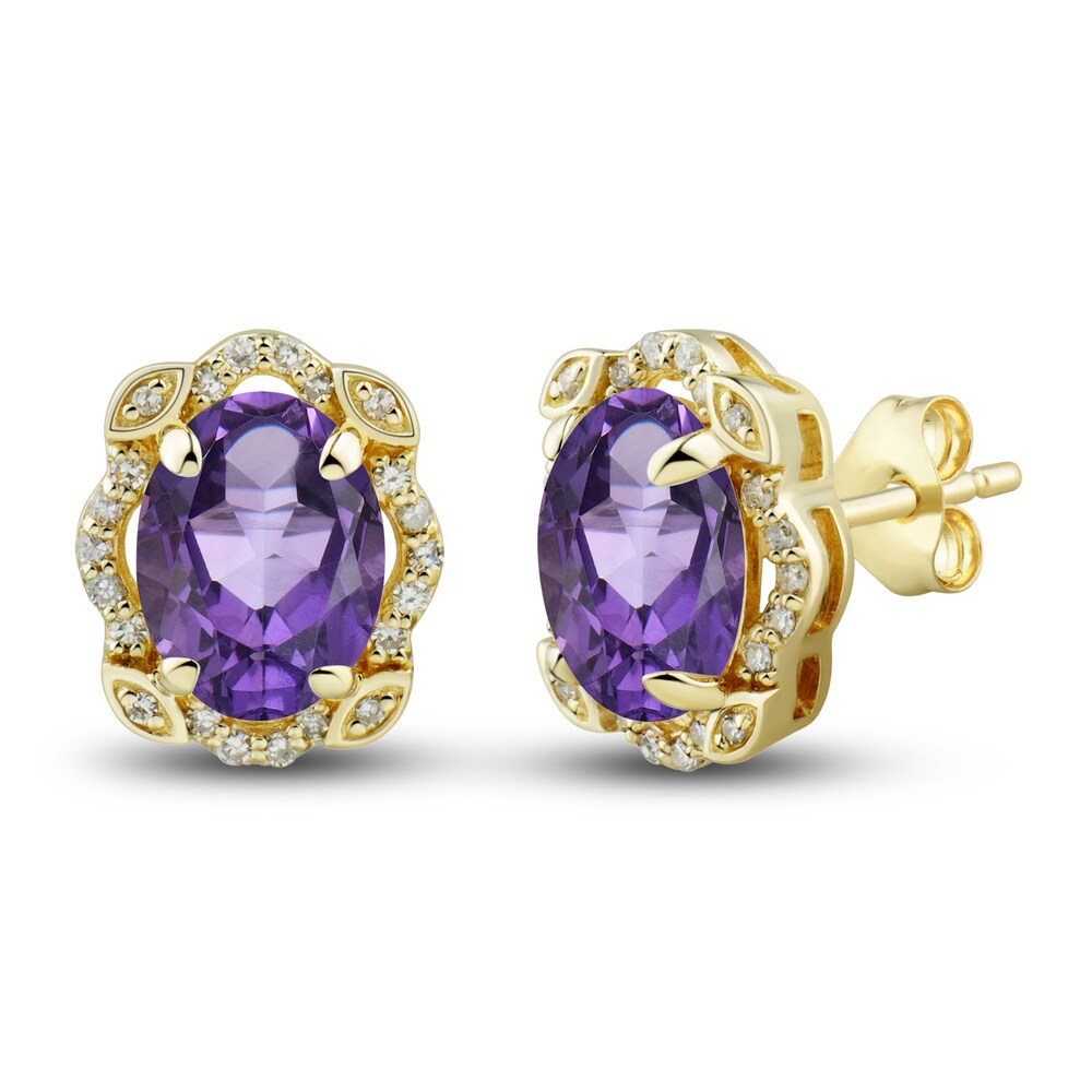 Natural Amethyst Ring, Earring & Necklace Set 1/3 ct tw Diamonds 10K Yellow Gold bFxYEQMi