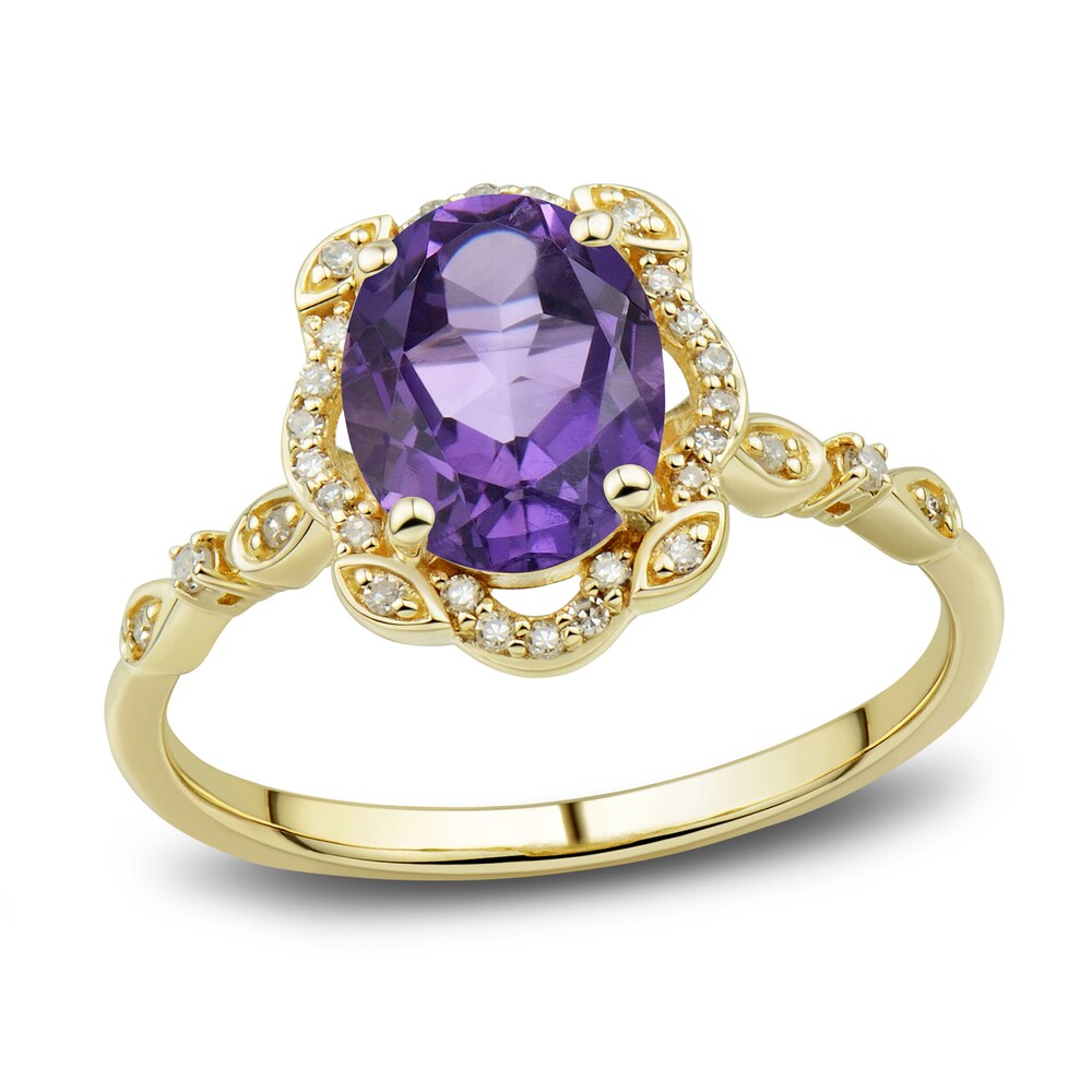 Natural Amethyst Ring, Earring & Necklace Set 1/3 ct tw Diamonds 10K Yellow Gold bFxYEQMi