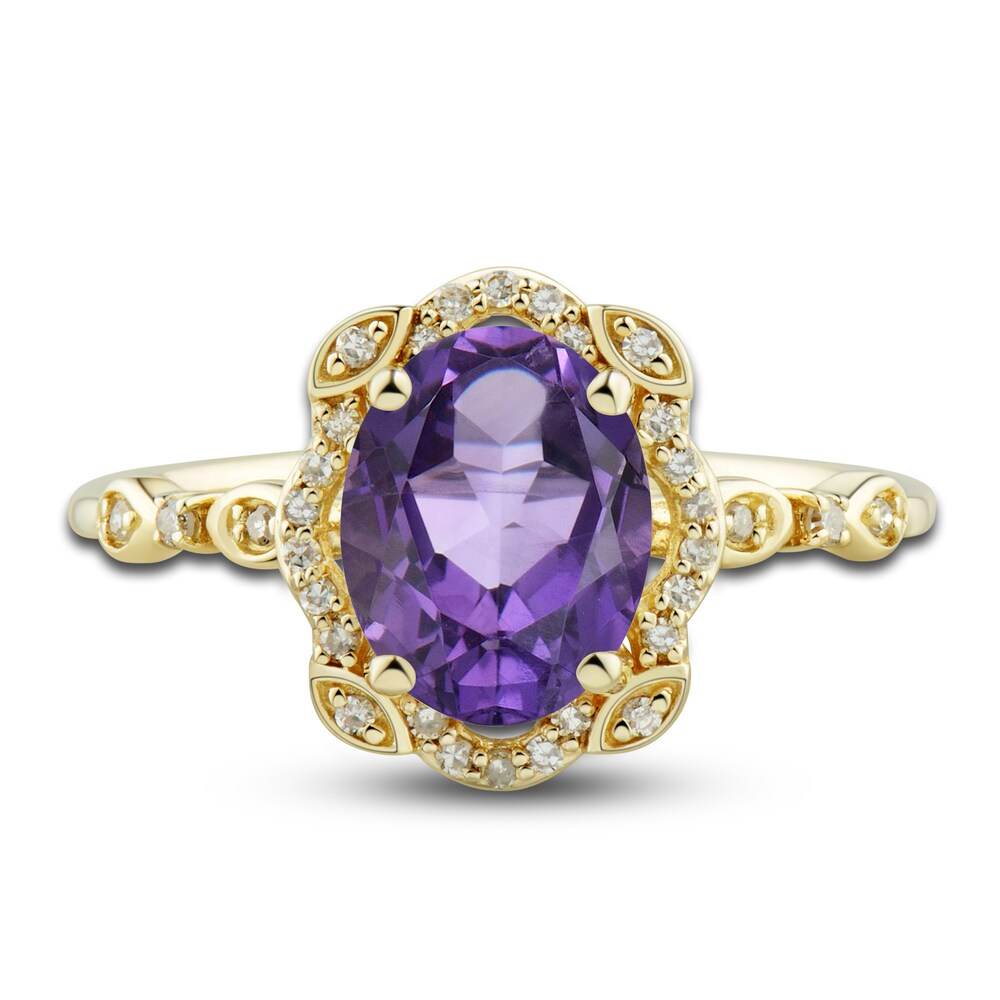 Natural Amethyst Ring, Earring & Necklace Set 1/3 ct tw Diamonds 10K Yellow Gold bFxYEQMi