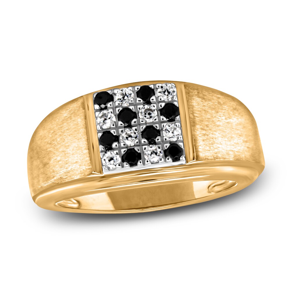 Men's Black & White Diamond Anniversary Ring 1/3 ct tw Round 14K Yellow Gold bkgZQi7Q