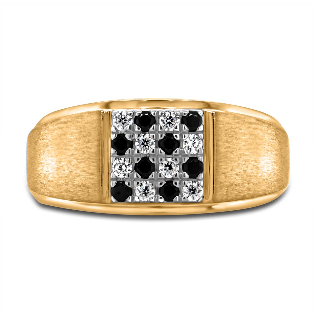 Men\'s Black & White Diamond Anniversary Ring 1/3 ct tw Round 14K Yellow Gold bkgZQi7Q