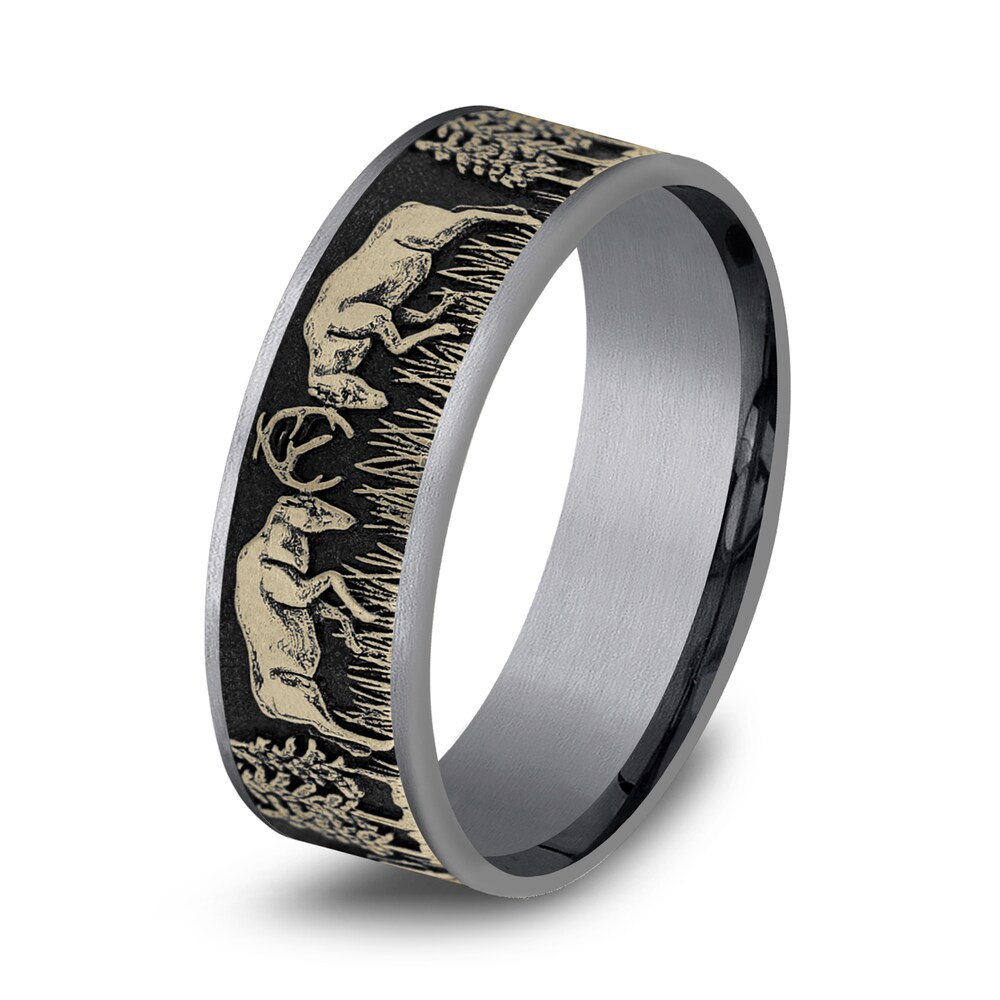 Deer Fight Wedding Band Tantalum/14K Yellow Gold 7.5mm c2P6dkZc