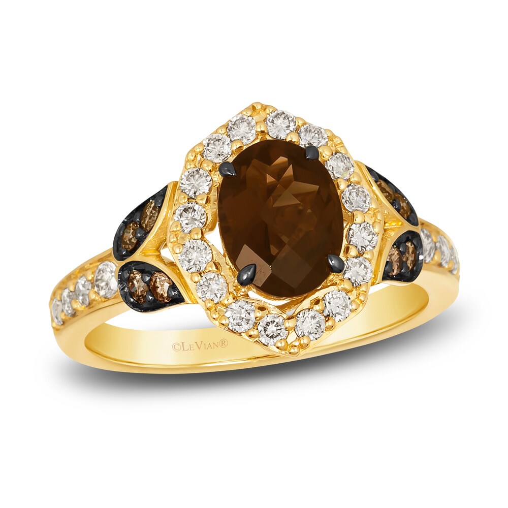 Le Vian Natural Chocolate Quartz Ring 1/2 ct tw Diamonds Round 14K Honey Gold cEwYBsZE