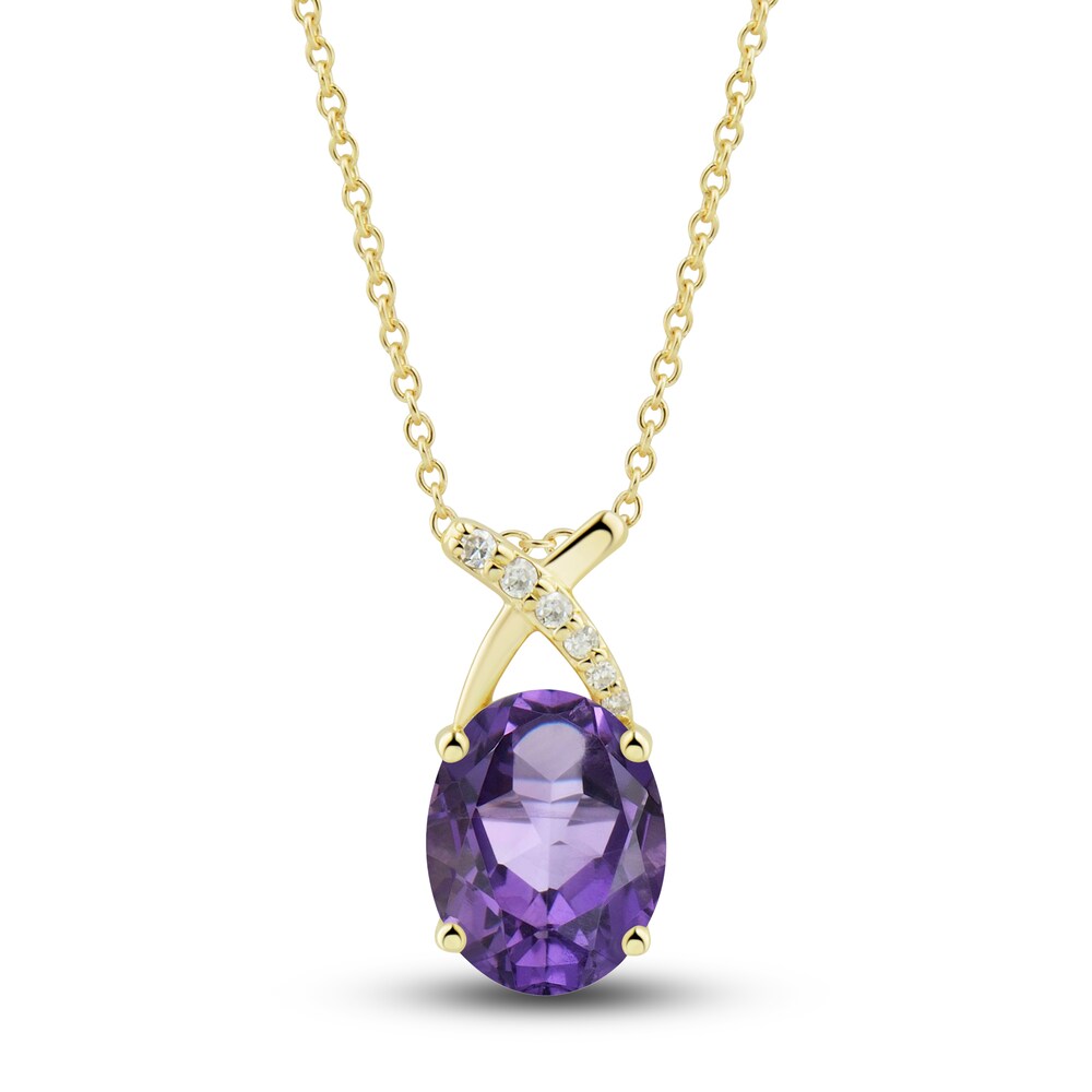 Natural Amethyst Ring, Earring & Necklace Set 1/5 ct tw Diamonds 10K Yellow Gold cRShG8T7