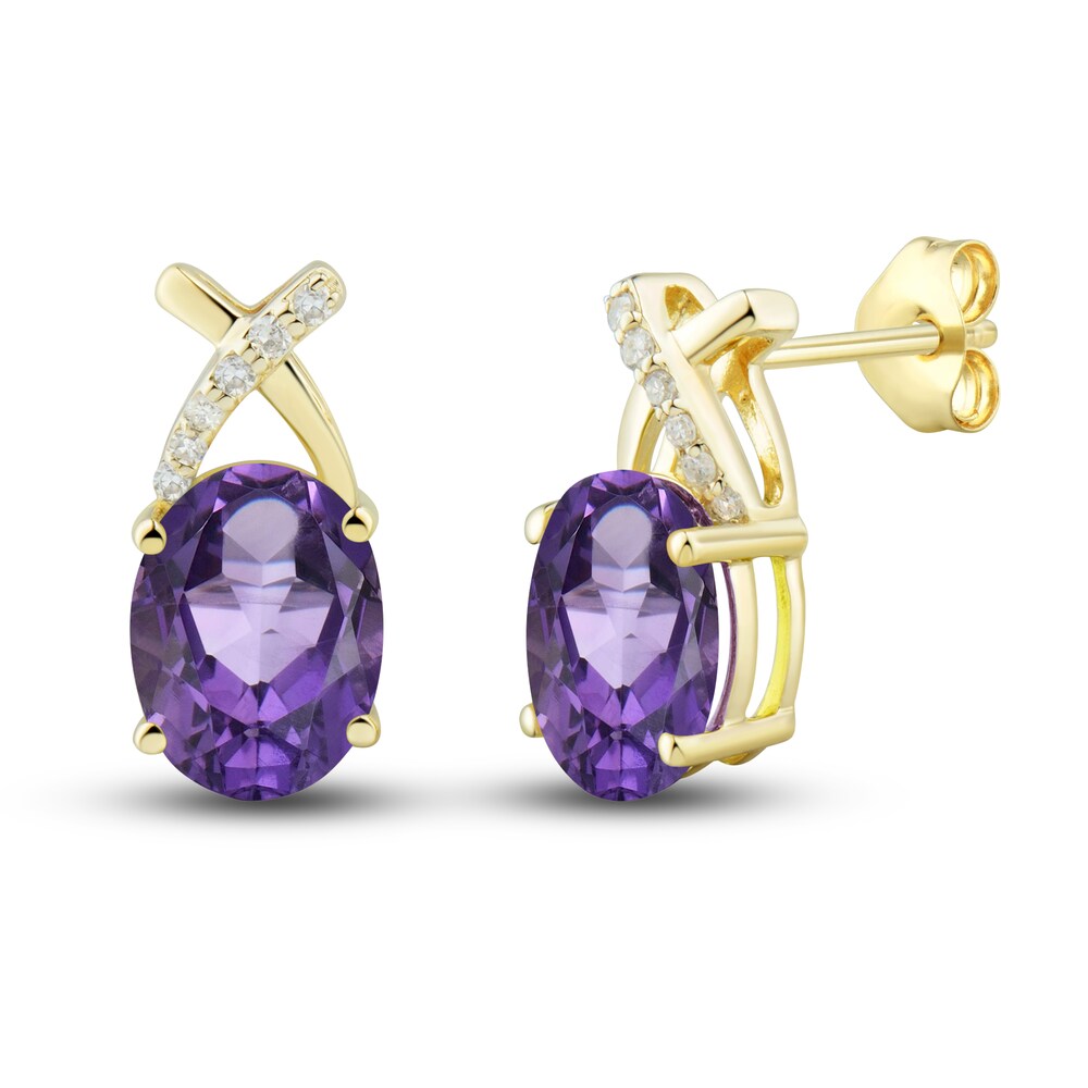 Natural Amethyst Ring, Earring & Necklace Set 1/5 ct tw Diamonds 10K Yellow Gold cRShG8T7