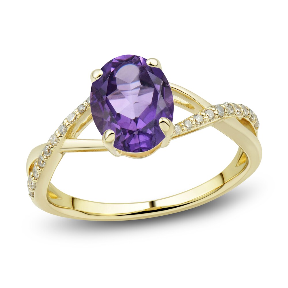 Natural Amethyst Ring, Earring & Necklace Set 1/5 ct tw Diamonds 10K Yellow Gold cRShG8T7