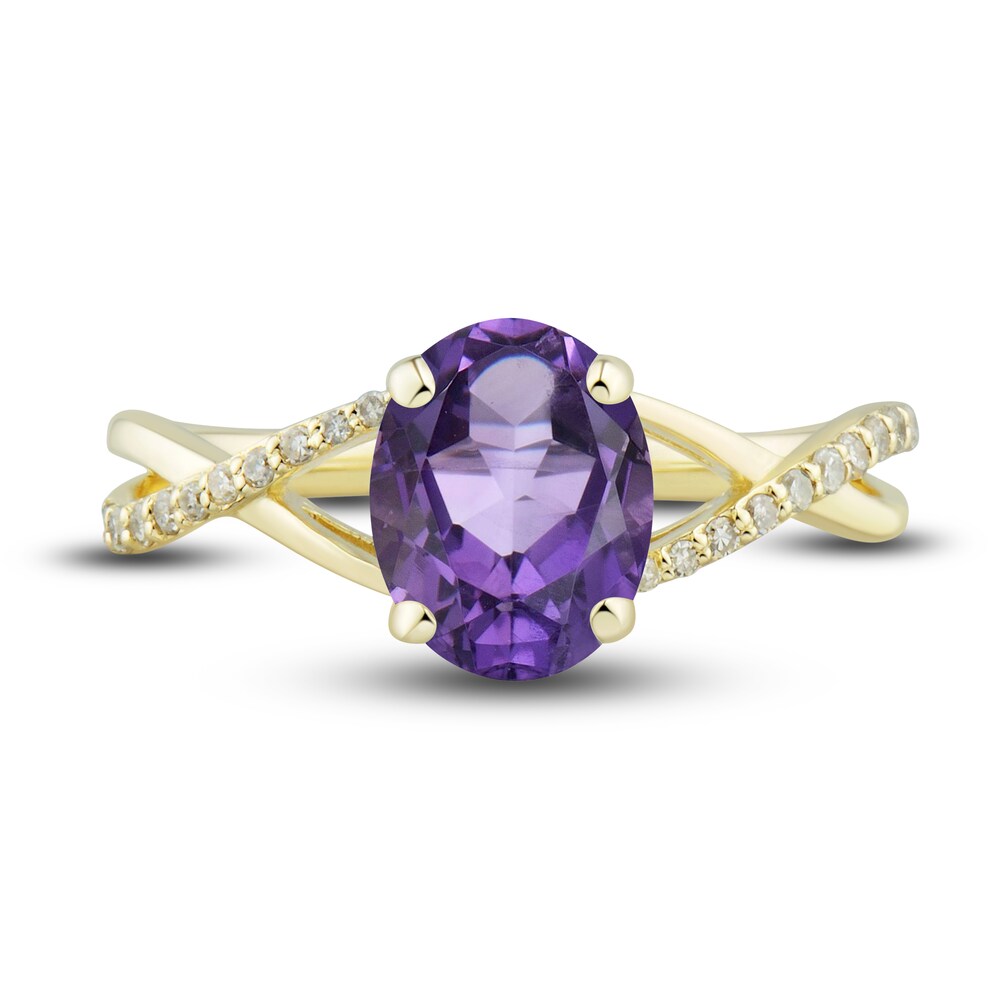 Natural Amethyst Ring, Earring & Necklace Set 1/5 ct tw Diamonds 10K Yellow Gold cRShG8T7